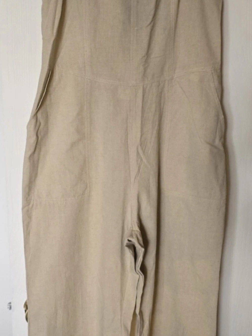 Cream Relaxed Linen-Blend Jumpsuit with Pockets